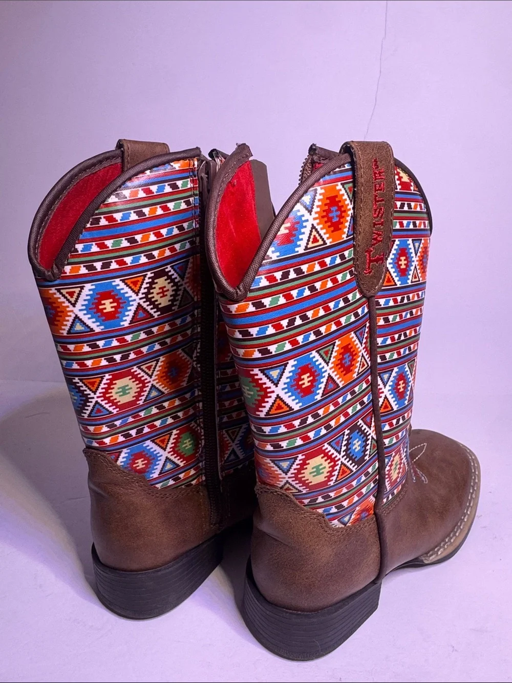 Twister, Kids, Brown Western Boots with Colorful Aztec Shaft, Sz 9K
